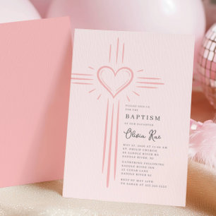 Roze Hart Kruis Doop Uitnodiging