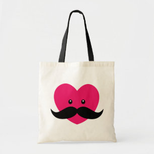 Roze hart met een snor zakken tote bag