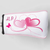  roze hart met vlindervormig design golfheadcover (Voorkant)
