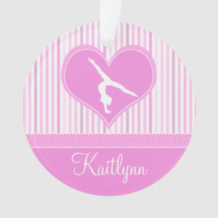 Roze hart met witte strepen en polydot turnast ornament