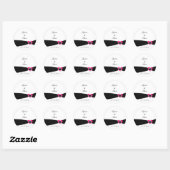 Roze hart met zwart lint sparen de datum ronde sticker (Vel)
