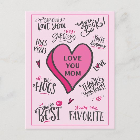 Roze Hart Moederdag Speelse stijlvolle quotes Briefkaart (Voorkant)