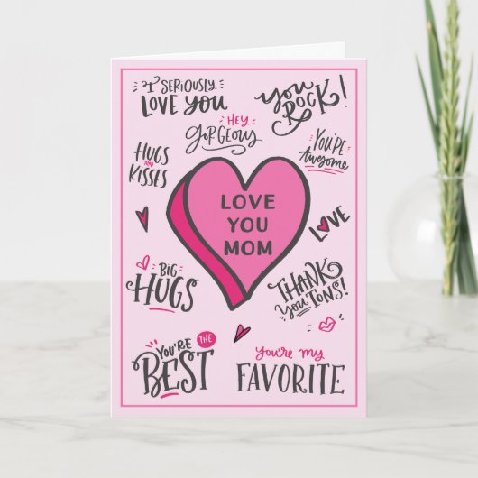 Roze Hart Moederdag Speelse stijlvolle quotes Kaart (Voorkant)