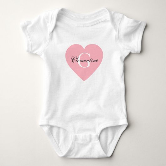 Roze Hart Naam Initiaal Monogram Romper (Voorkant)