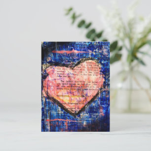 Roze Hart op Blauwe Mixed Media Kunst Briefkaart