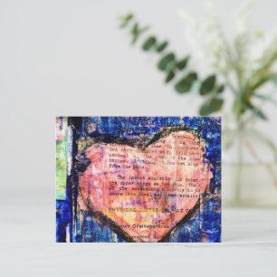 Roze hart op blauwe verf Mixed Media Kunst Briefkaart