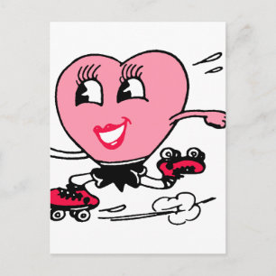 Roze hart op Schaatsen van Roller Briefkaart