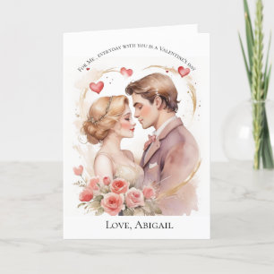 Roze Hart paar Valentijnsdag kaart voor haar