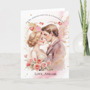 Roze Hart paar Valentijnsdag kaart voor haar