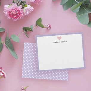Roze Hart Pastel Paarse Grens Gepersonaliseerd Bedankkaart