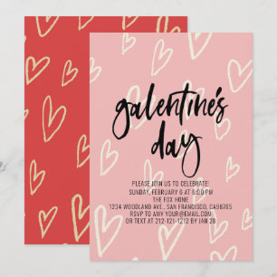 Roze Hart Patroon Galentine's Day Party Kaart