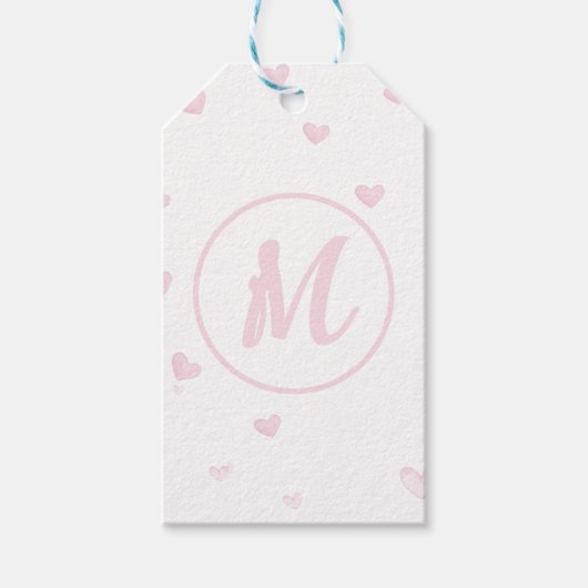 Roze Hart Patroon Meisje Romantisch Monogrammed Cadeaulabel (Voorkant)