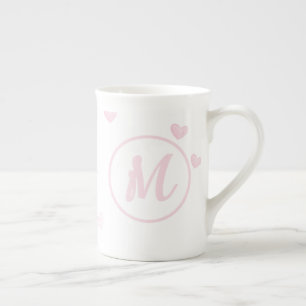 Roze Hart Patroon Meisje Romantisch Monogrammed Porselein Kop