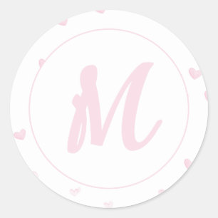 Roze Hart Patroon Meisje Romantisch Monogrammed Ronde Sticker