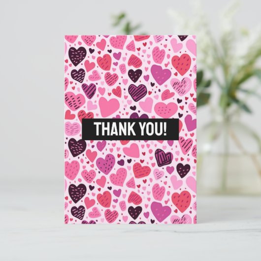 Roze Hart Patroon Vrouwelijk Bedankkaart (Staand voorkant)