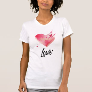 ** Roze Hart & Pijl Vrouwen Witte Waterverf T-shirt