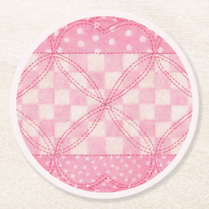 ROZE HART QUILT Ronde papieren Onderzetters / Roze