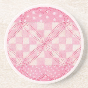 ROZE HART QUILT Ronde Zandsteen Onderzetter / Roze