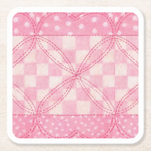 ROZE HART QUILT Vierkant Papier Onderzetters (Voorkant)