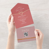 Roze Hart Romantische bruiloft All In One Uitnodiging (Afscheurbaar)