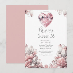 Roze Hart Rozenkwarts Liefdeskristal Sweet 16 Kaart