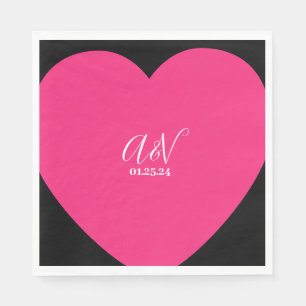 Roze Hart Script Koppels Datum Trouwen Servet