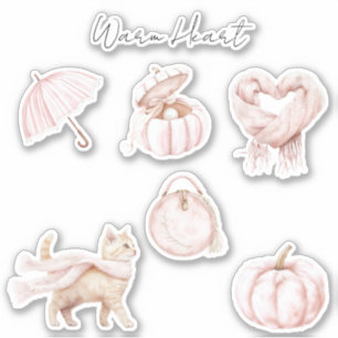 Roze Hart Sjaal Kat Paraplu Pompoen Sticker