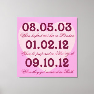 Roze Hart Speciale Dates Uitgerekt Canvas Afdruk