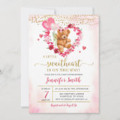 Roze Hart Valentijn Beer Baby Shower Uitnodiging (Voorkant)