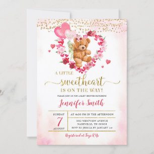 Roze Hart Valentijn Beer Baby Shower Uitnodiging