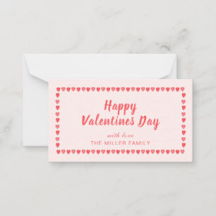 Roze hart Valentijnsdag mini Notitiekaartje