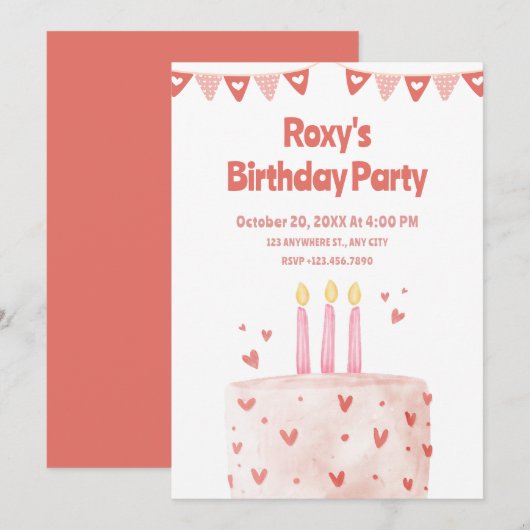 Roze hart Verjaardagstaart Kaart (Voorkant / Achterkant)