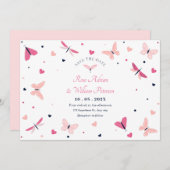Roze hart vlinder bruiloft save the date (Voorkant / Achterkant)