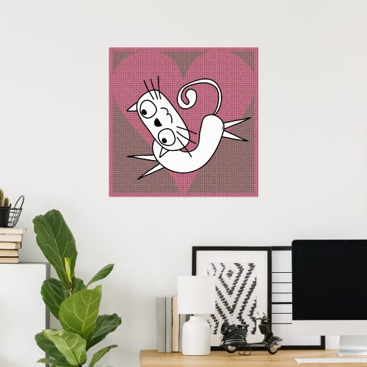 Roze Hart Wit Kat Print (Thuiskantoor)