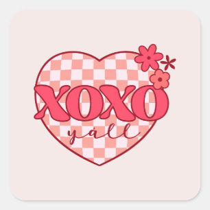 Roze hart Xoxo Hugs en Kisses Vierkante Sticker