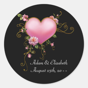 Roze Hart Zwart Bruiloft Favor Label Stickers
