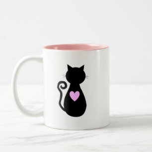 Roze Hart & Zwarte Kat Tweekleurige Koffiemok