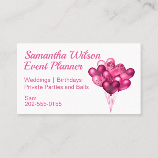Roze hartballonnen visitekaartje (Voorkant)
