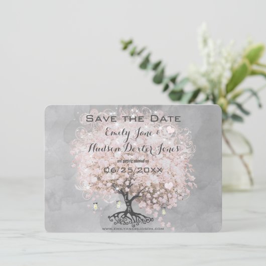 Roze Hartblad Boom Bewaar de Datum Kaart (Staand voorkant)