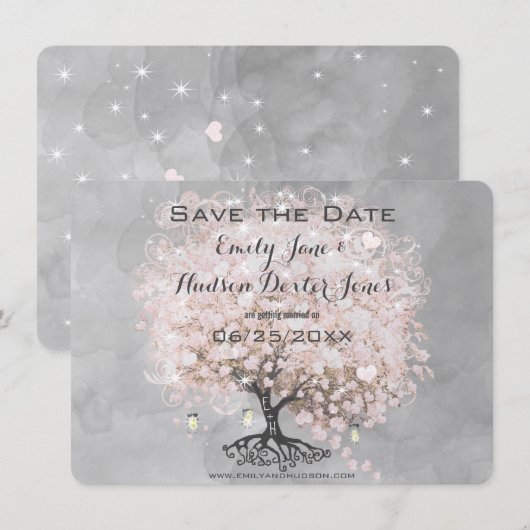 Roze Hartblad Boom Save the Date Kaart (Voorkant / Achterkant)