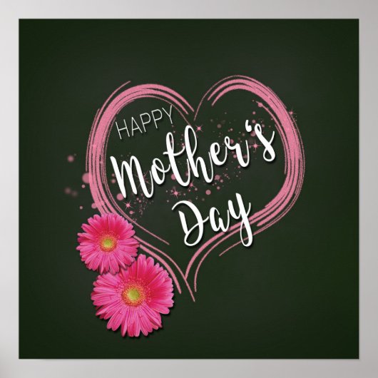 Roze hartbloemen Moederdag - Afdrukken Poster (Voorkant)