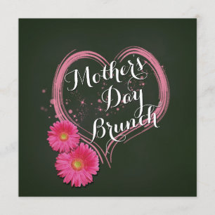 Roze hartbloemen Moederdag Brunch Uitnodiging