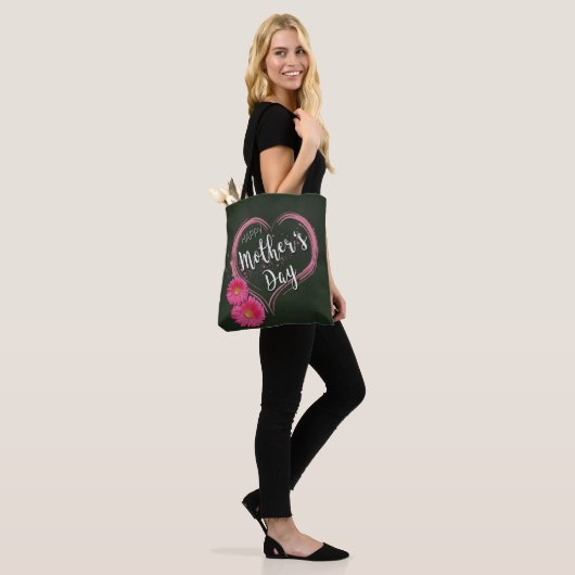 Roze hartbloemen Moederdag - Canvas tas (Op model)