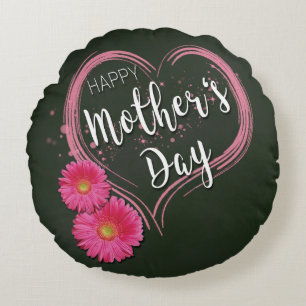 Roze hartbloemen Moederdag - Ronde piloot Rond Kussen