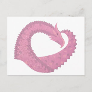 Roze hartdraak op wit briefkaart