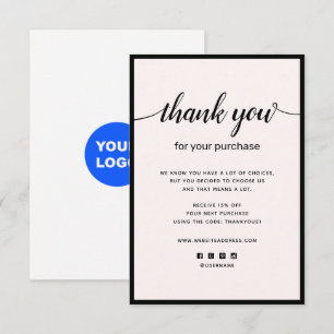 Roze Hartelijk dank voor je aankoopbriefkaart Notitiekaartje