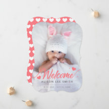 Roze harten Baby Geboorte Foto Aankondiging