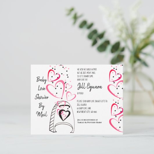 Roze harten Baby shower per post nodigt Briefkaart (Staand voorkant)