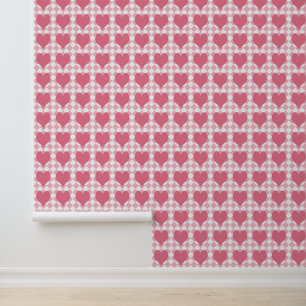 Roze harten behang