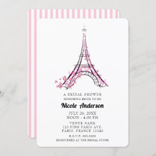 Roze harten Butterflies Paris Eiffel Tower Bridal Kaart
